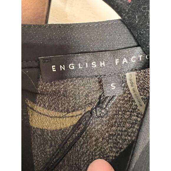 English Factory Banana Print Sheer Peplum Hem Blouse Black Women's Size S NWT - Picture 2 of 6